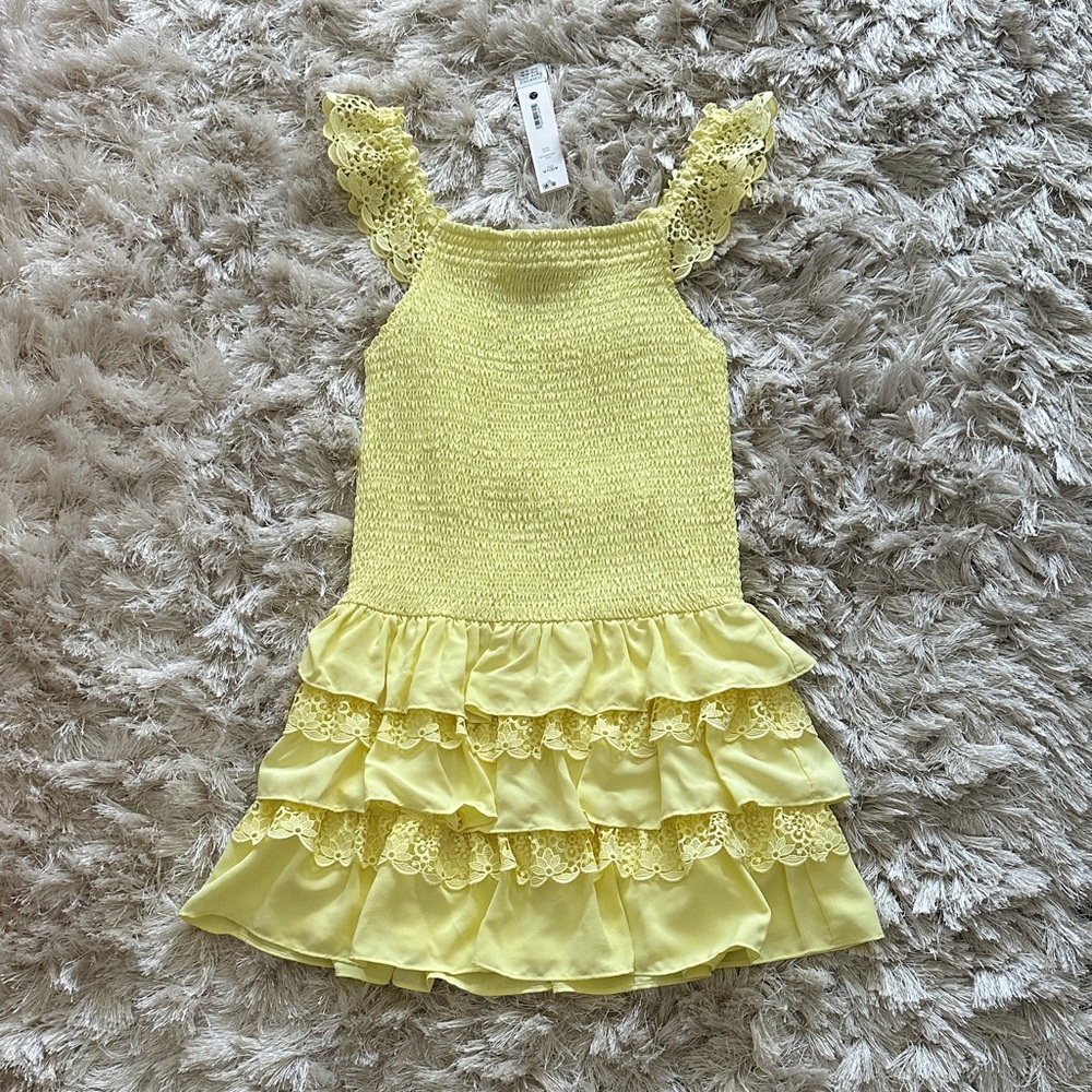 Aqua Yellow Lace Ruffle Kids Dress size 9/10